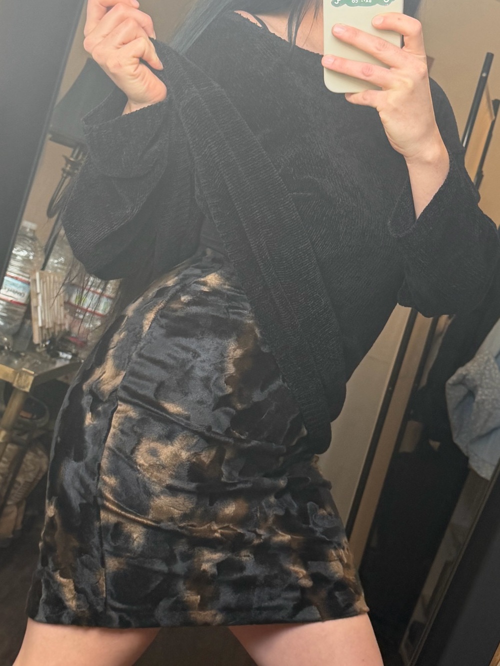 Sense Black and Bown Patterned Pencil Skirt